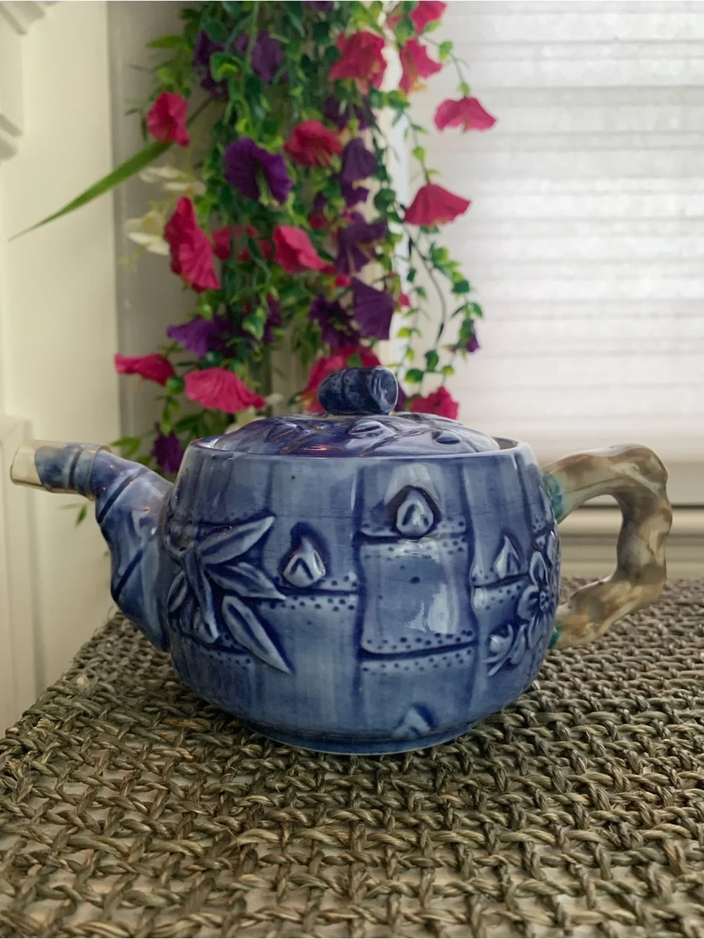 Chinese Miniature Blue Nautical & Rope Handle Ceramic Design Teapot and Cup Set
